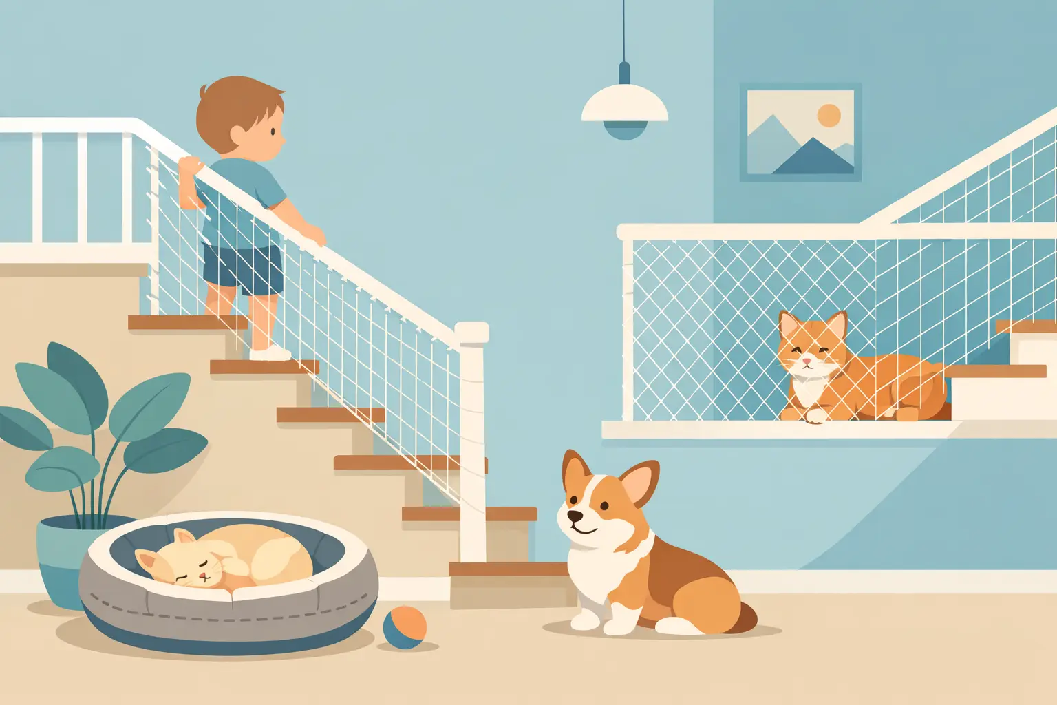 Redes para escaleras seguras para niños y mascotas