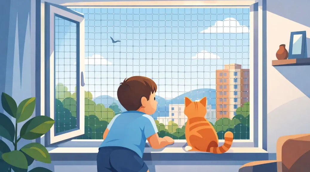 Redes para ventanas seguras para niños y gatos