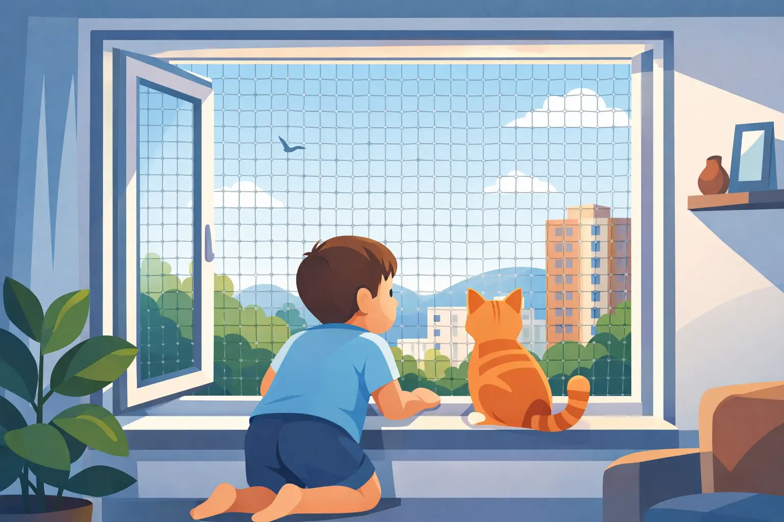 Redes para ventanas seguras para niños y gatos