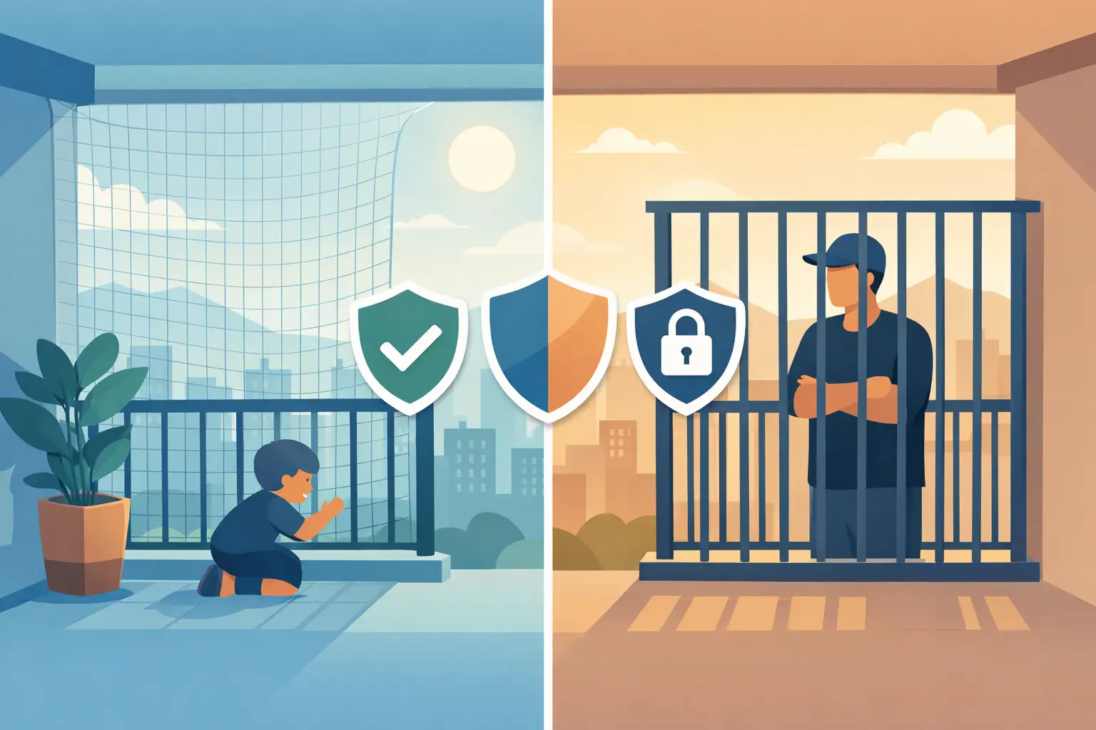 Redes balcones versus rejas: ¿qué protege más?